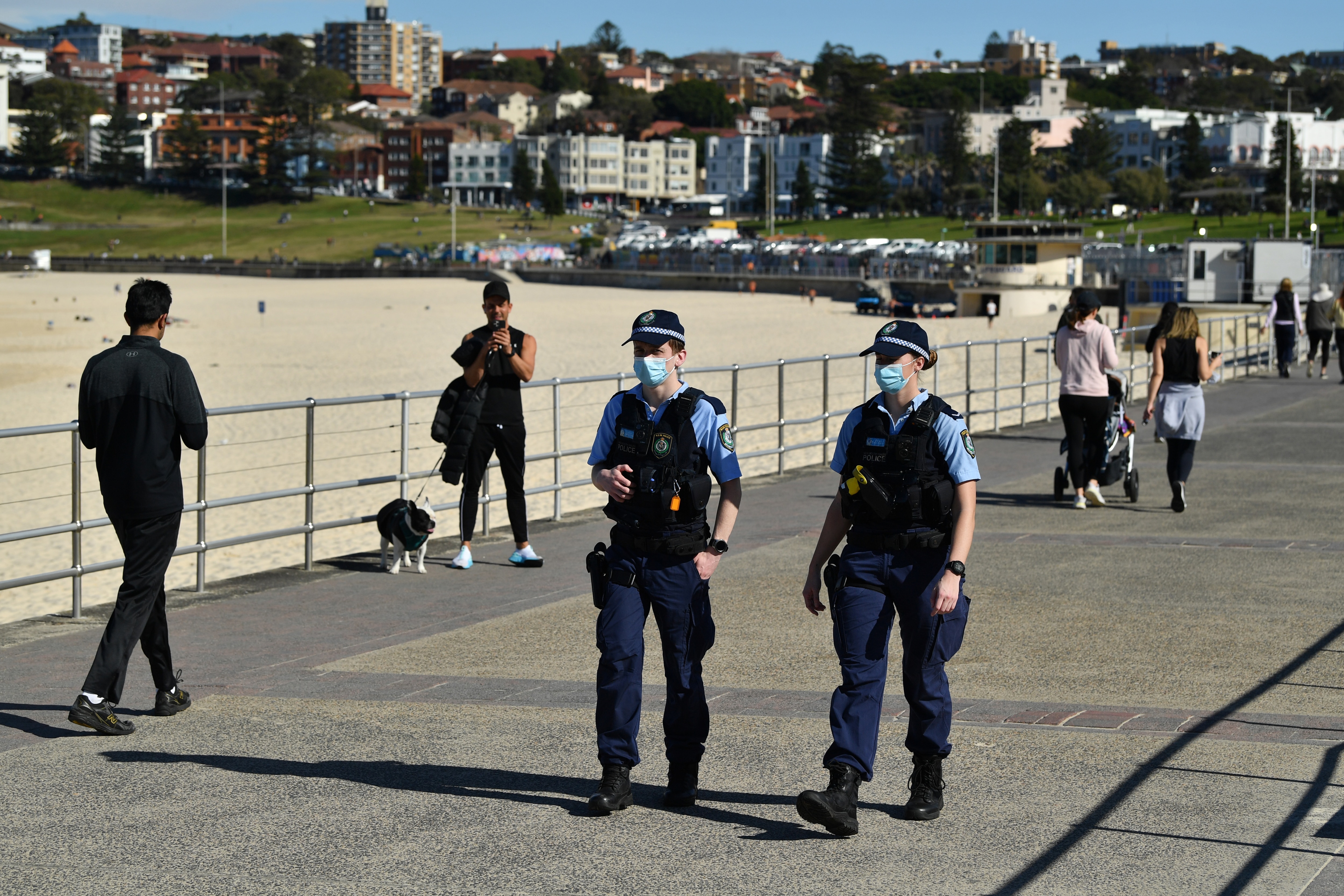 NSW Police on patrol at Bondi Beach in Sydney, Tuesday, 20 July 20, 2021. 