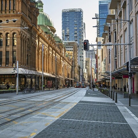 Sydney CBD's deserted streets during lockdown (Getty)