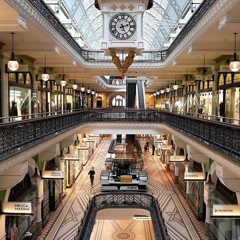 Closed businesses are seen at the Queen Victoria Building in Sydney, Wednesday, May 13, 2020. (AAP Image/Dan Himbrechts) NO ARCHIVING
