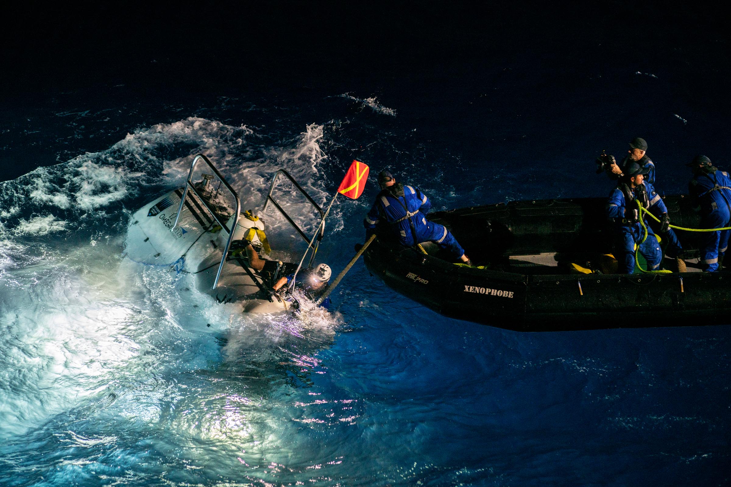 Victor Vescovo and his submarine 'The Limiting Factor' are recovered after completing the deepest dive in history.