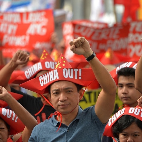Protesters in the Philippines against Chinese military expansion in the South China Sea.