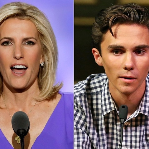 In this combination photo, Fox News personality Laura Ingraham and Parland shooting survivor David Hogg