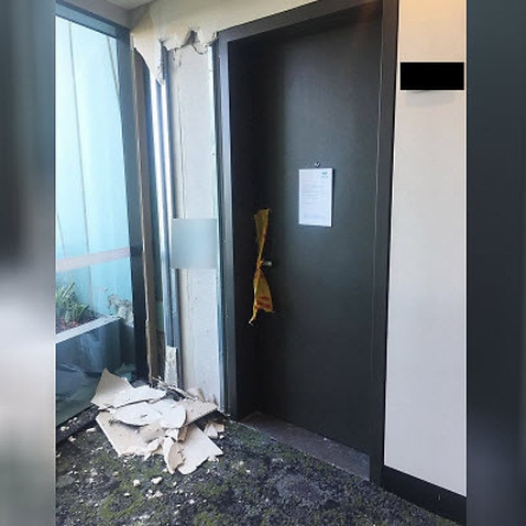  Damage inside the Opal Tower, where cracking was found in an internal support wall on the 10th floor.