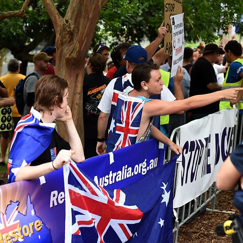 Protesters from the far right anti-Islam group Reclaim Australia rally in Brisbane in 2015.