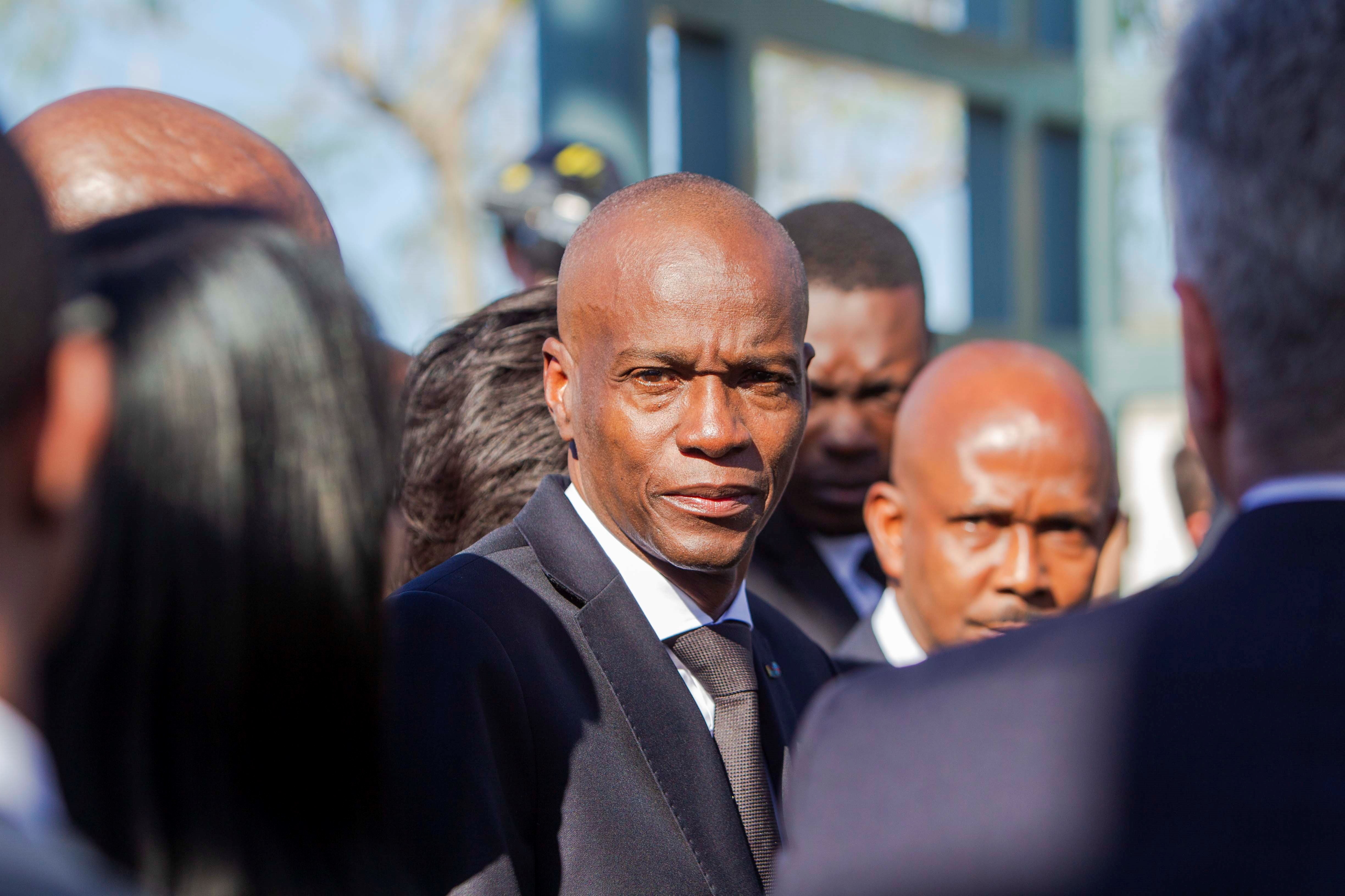 Assassinated Haitian President Jovenel Moise with senior government officials in Port-au-Prince, Haiti on 12 January 2020.