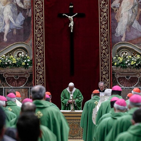 Pope Francis attends Mass at the end of a summit on preventing clergy sexual abuse on 24 February 2019.