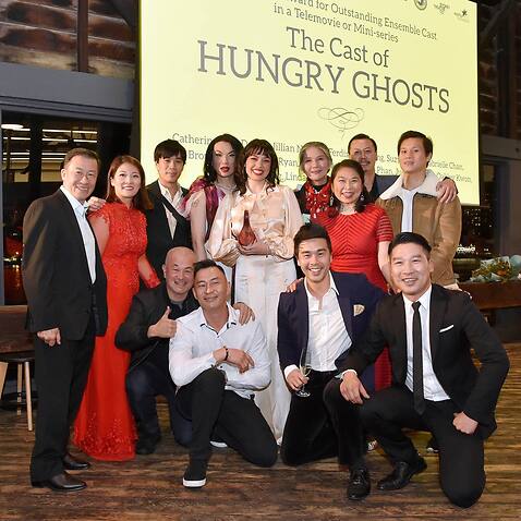Rich Asian-Australian cast of TV drama series Hungry Ghosts. 