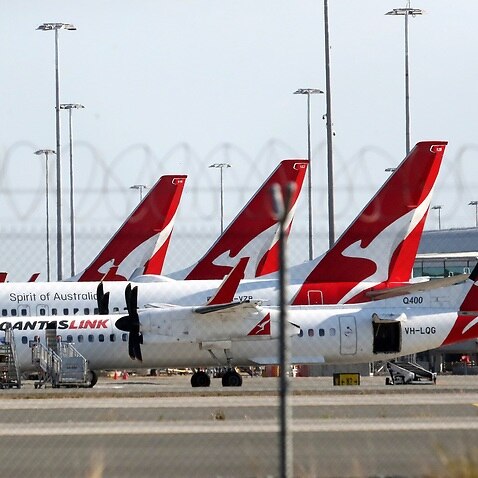 A general view of Qantas planes at Brisbane domestic airport. 