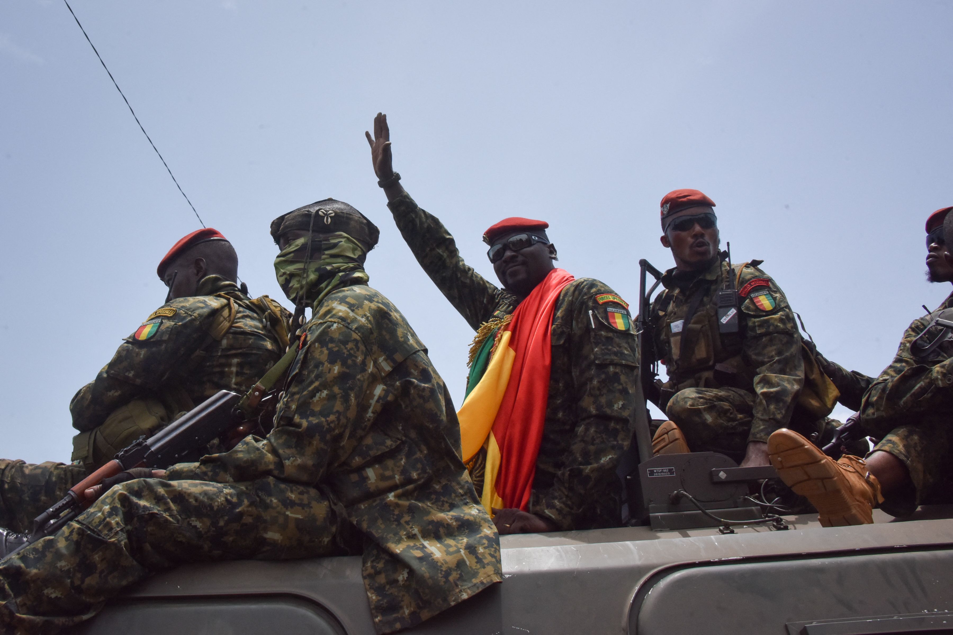 Lieutenant Colonel Mamady Doumbouya, head of the Army's special forces and coup leader, arrives at the Palace of the People in Conak, Guinea.