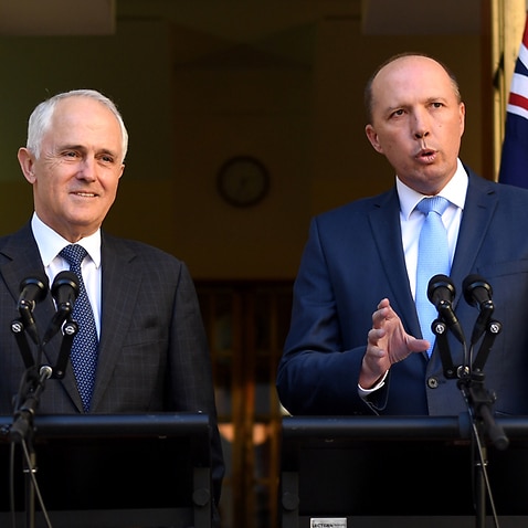 Immigration Minister Peter Dutton (r) with Malcolm Turnbull