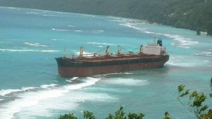 MV Solomon Trader aground on reef in Rennell, Solomon Islands.