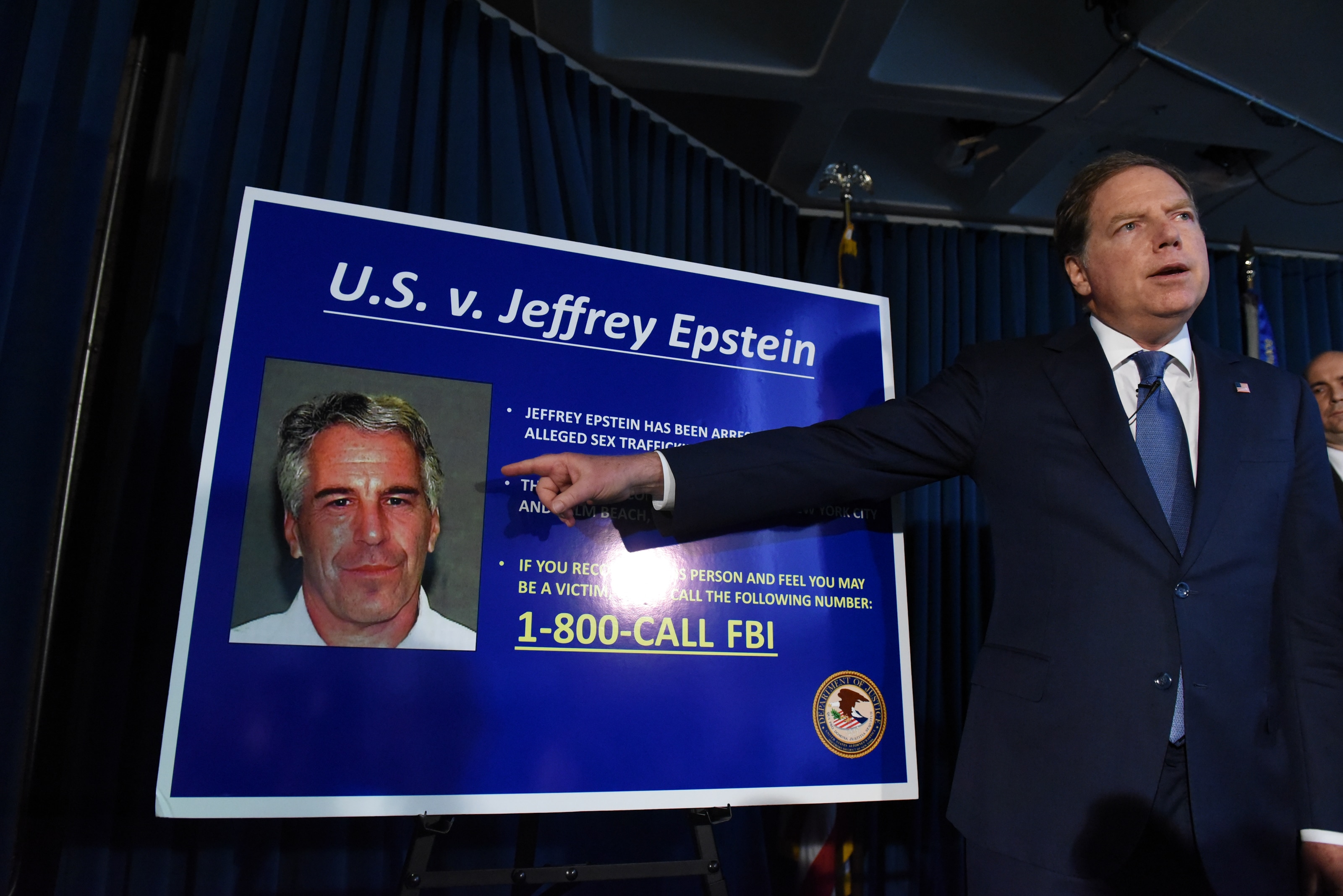 US Attorney for the Southern District of New York Geoffrey Berman announces the charges against Jeffery Epstein