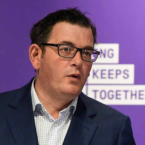 Victorian Premier Daniel Andrews speaks to the media during a press conference in Melbourne, Sunday, August 16, 2020. Victoria has recorded 279 new coronavirus cases and 16 deaths, taking the national toll to 395. (AAP Image/Erik Anderson) NO ARCHIVING