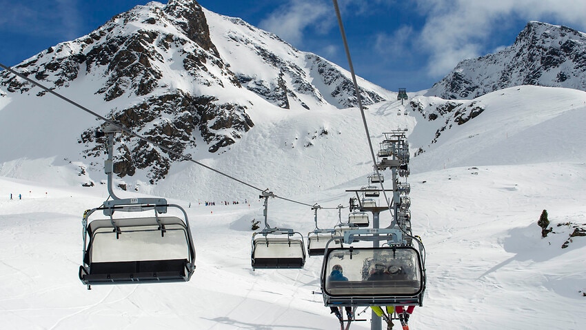 Kuhtai sky resort village and ski slopes near Innsbruck Tyrol Austria in 2019.