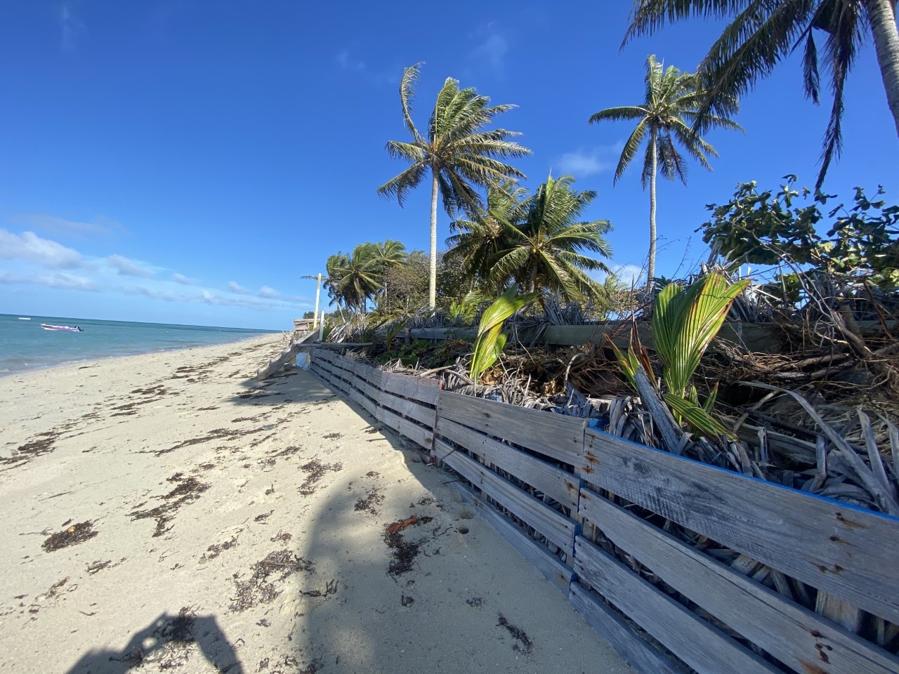 A makeshift sea wall built by the community on Masig Island.