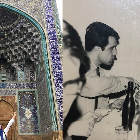 Maya in Iran in 2019 (L) and her grandparents  Fozieh and Ali in the 1960s.