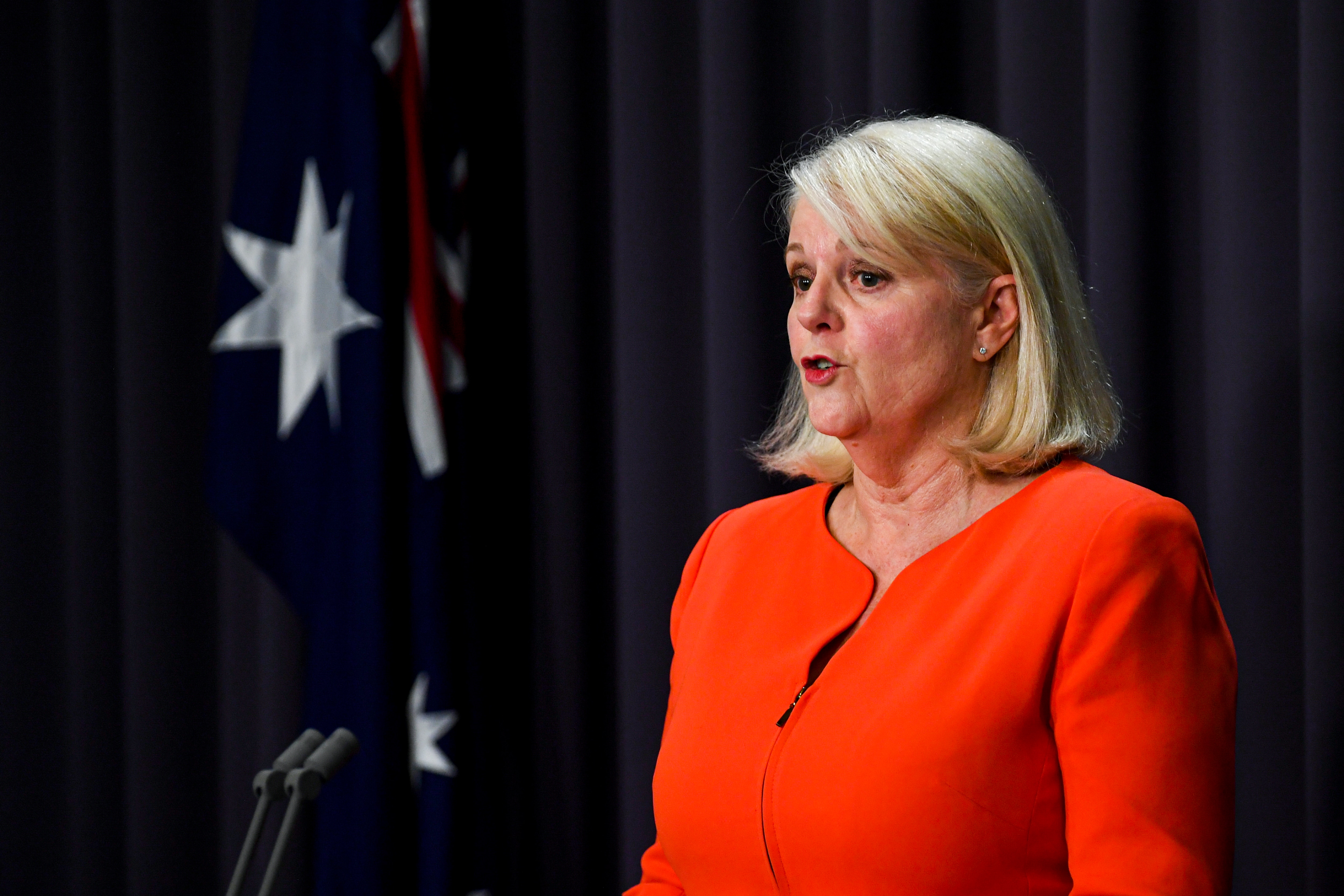 Home Affairs Minister Karen Andrews speaks to the media during a press conference at Parliament House in Canberra.