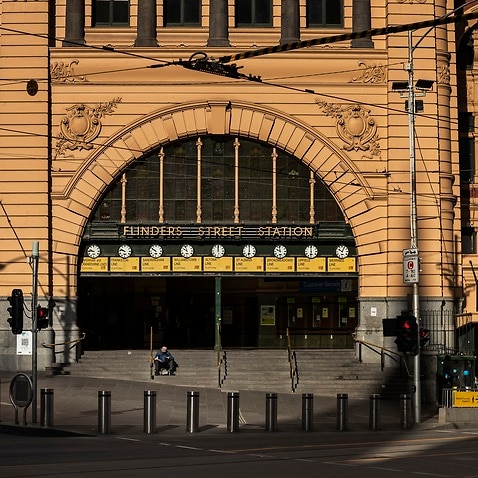 An almost-deserted Flinders Street Station in Melbourne