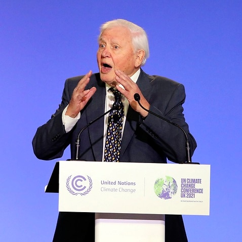 Sir David Attenborough delivers a speech during the opening ceremony of the UN Climate Change Conference COP26 in Glasgow, Scotland, Monday Nov. 1, 2021. The U.N. climate summit in Glasgow gathers leaders from around the world, in Scotland's biggest city,
