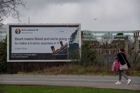A quote from Boris Johnson on a billboard in Southampton, UK, in March. 