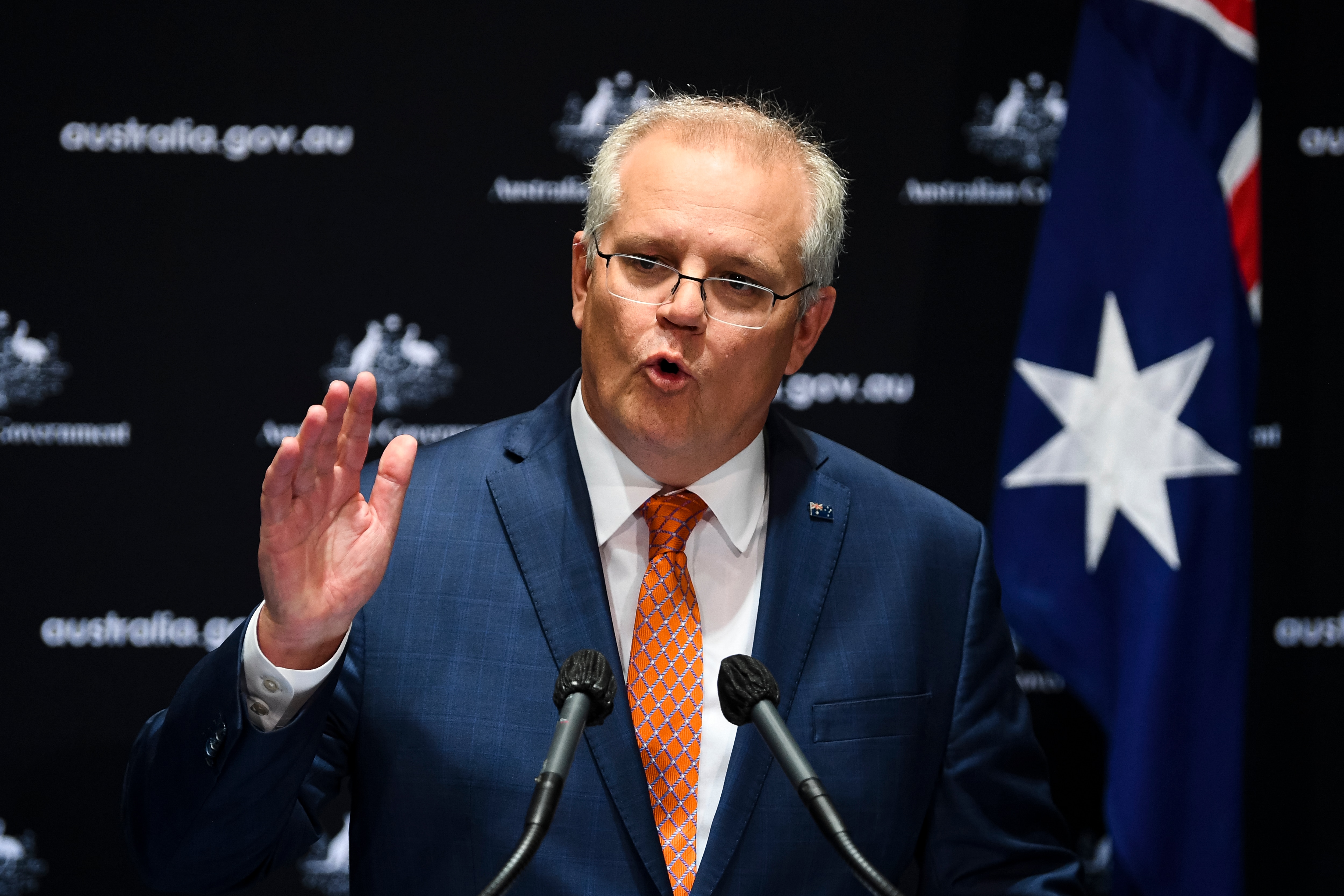 Prime Minister Scott Morrison speaks during a press conference at Parliament House in Canberra.