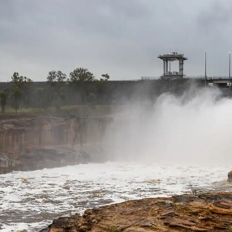 The flood gates at Wivenhoe Dam in Brisbane