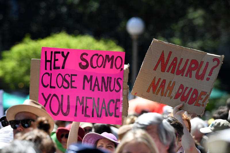 Protestors rallying in Sydney's Hyde Park last October against the treatment of asylum seekers on Manus Island and Nauru.