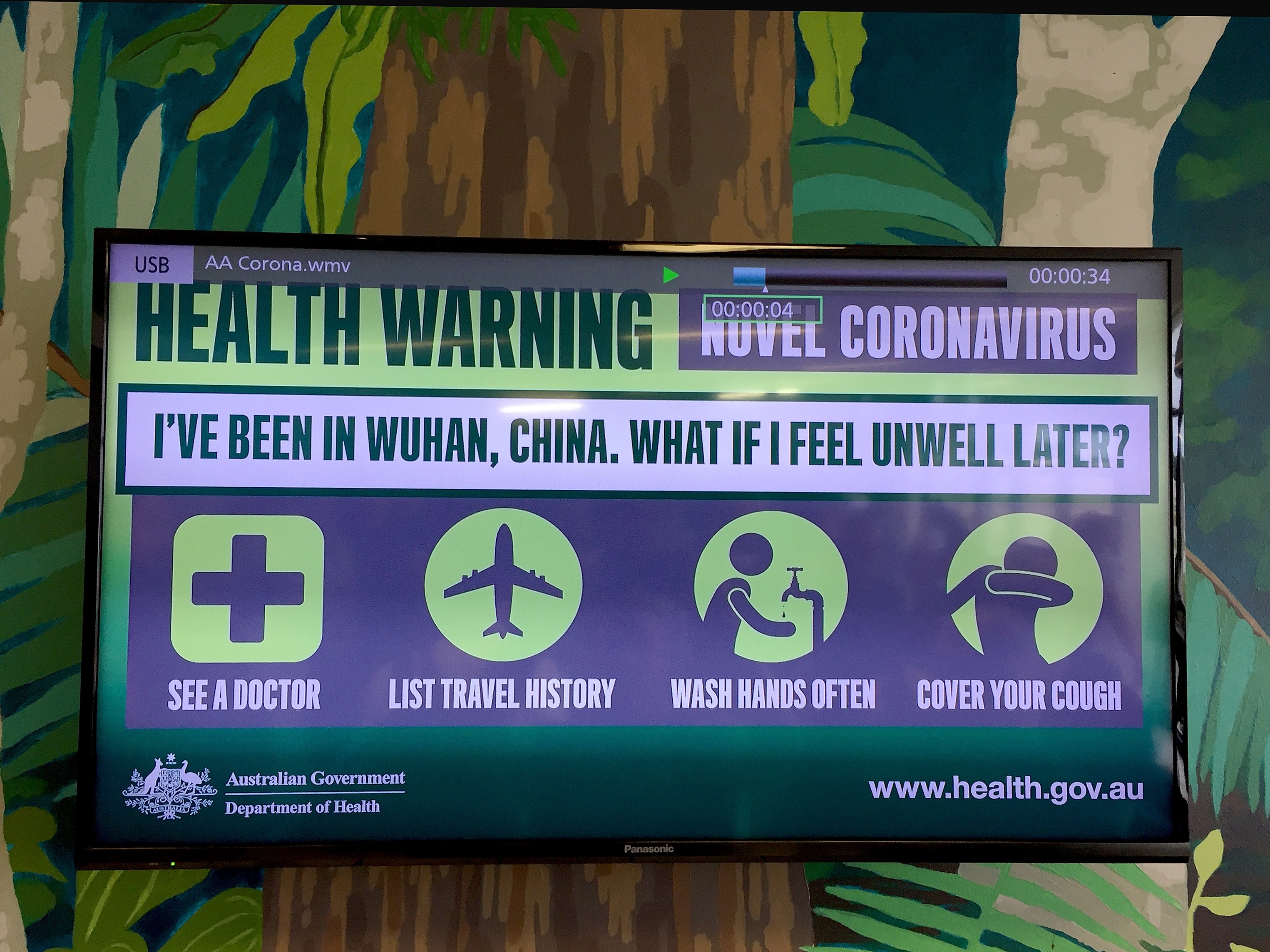 A sign on display in the airport arrival hall on Christmas Island.