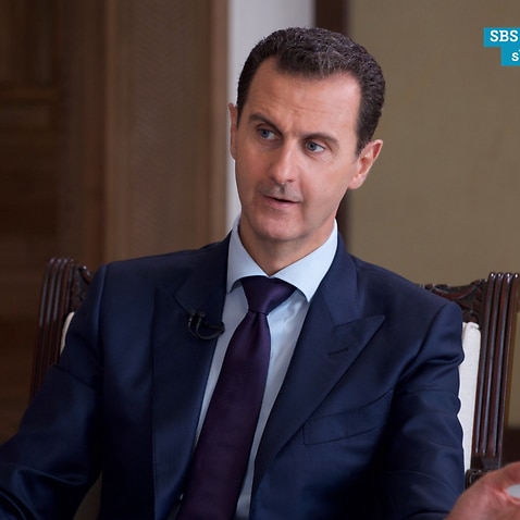 Syrian President Bashar al-Assad speaks with Luke Waters (SBS)