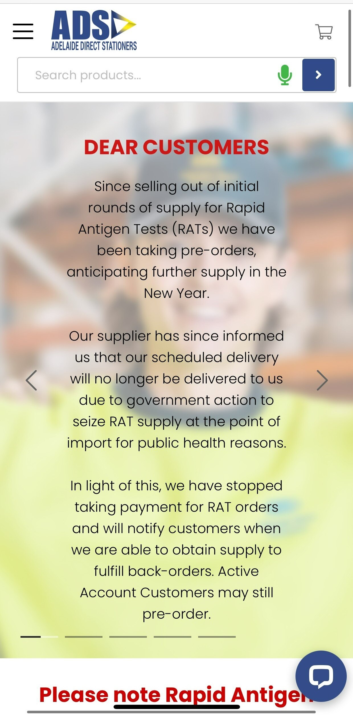 Message posted by Adelaide Direct Stationers on its website.
