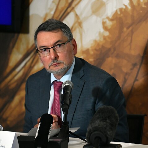 Russia’s Ambassador to Australia Dr. Alexey Pavlovsky at a press conference in Canberra, Friday, January 28, 2022. (AAP Image/Mick Tsikas) NO ARCHIVING