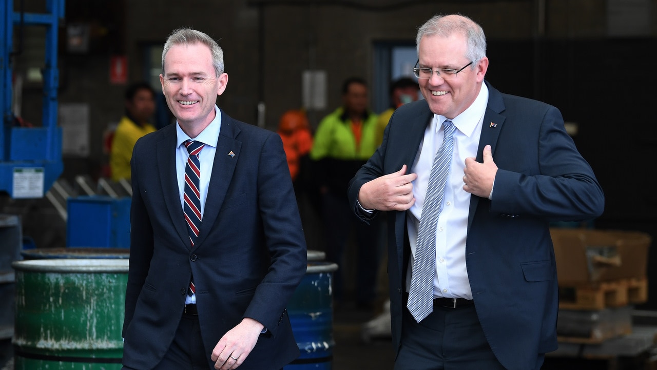 Australian Prime Minister Scott Morrison (right) with the Minister for Immigration David Coleman during a visit to steel manufacturer Galvatech in Sydney.