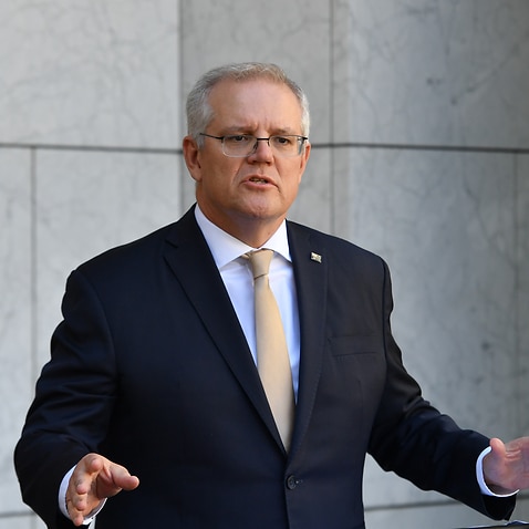 Prime Minister Scott Morrison during a press conference before a national cabinet meeting, at Parliament House in Canberra.
