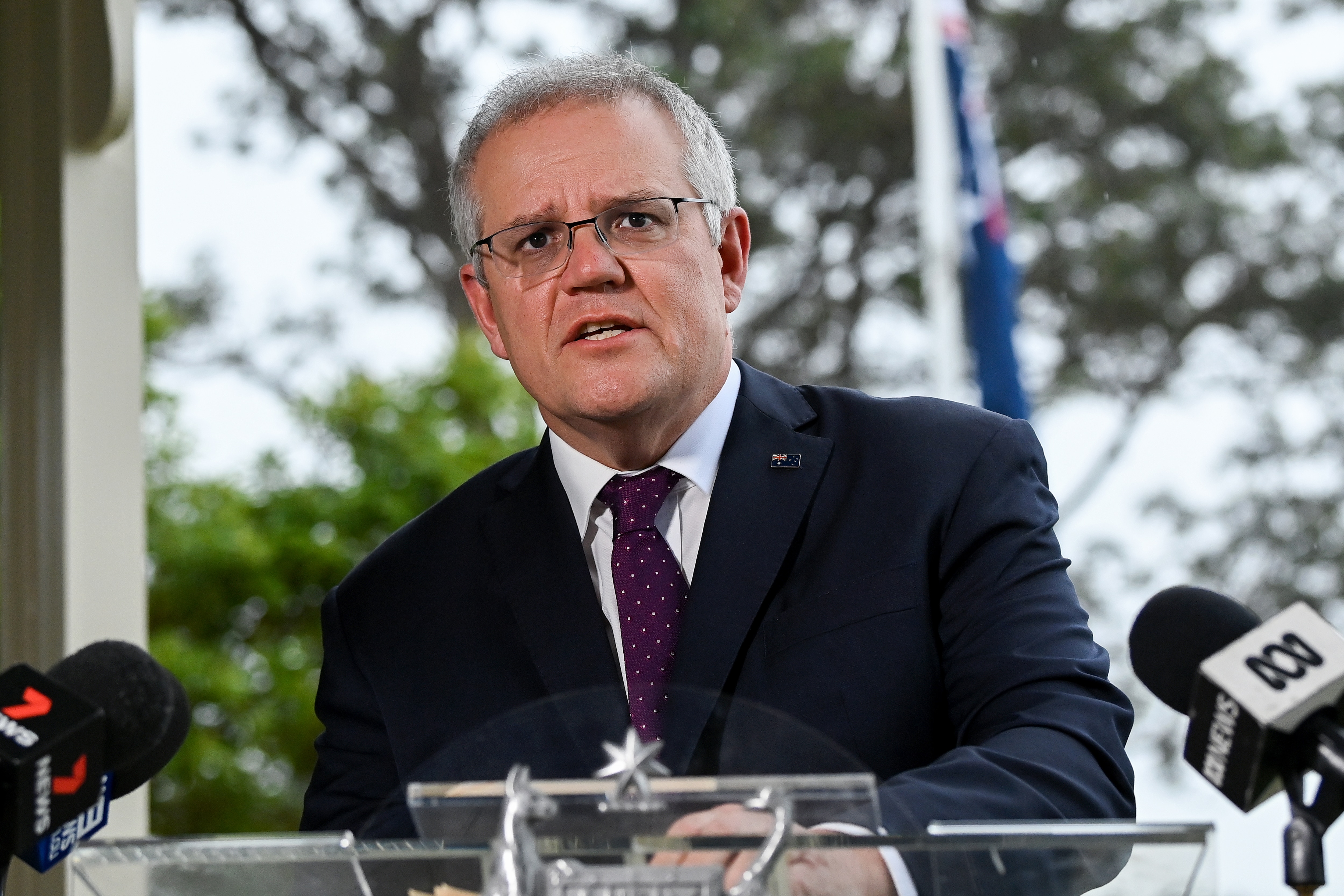 Prime Minister Scott Morrison speaks to the media during a press conference at Kirribilli House in Sydney.