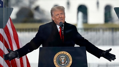 U.S. President Donald Trump speaks to his supporters at Save America Rally on the Ellipse near the White House in Washington on January 6, 2021. Photo by Yuri Gripas/ABACAPRESS.COM.