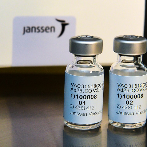 A photo provided by Johnson & Johnson showing the Janssen COVID-19 vaccine.