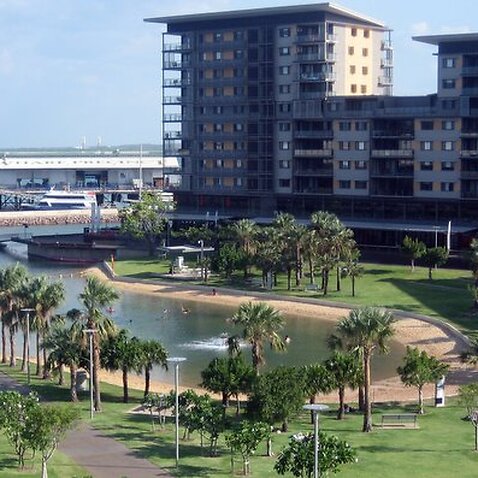 View of Darwin's new Waterfront precinct from the Vibe Waterfront hotel, Oct. 20, 2011. (AAP Image/Caroline Berdon) NO ARCHIVING