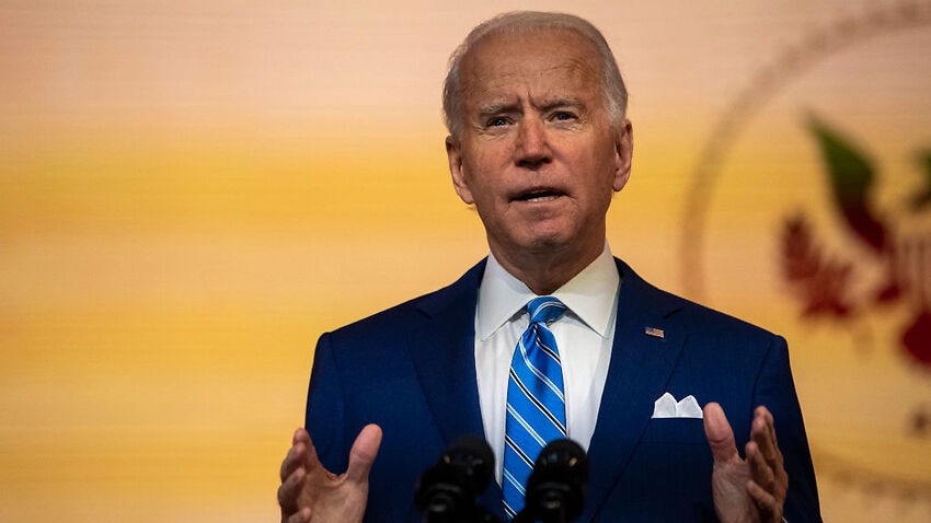 President-elect Joe Biden delivers a Thanksgiving address at the Queen Theatre on 25 November, 2020 in Wilmington.