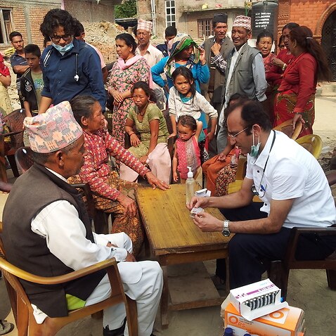 Patient examination organized by Punya Foundation after the 2015 earthquake in Nepal.