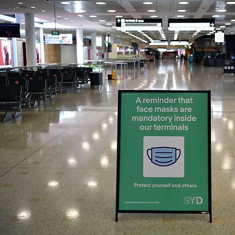 Signage at Sydney International Airport in Sydney, Wednesday, September 8, 2021. 
