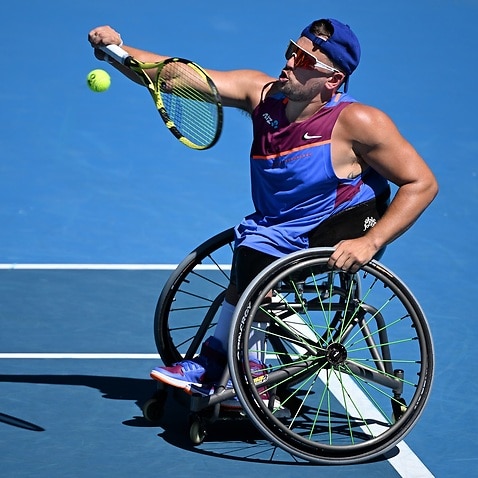 Dylan Alcott of Australia during his mens quad wheelchair singles semi final match 