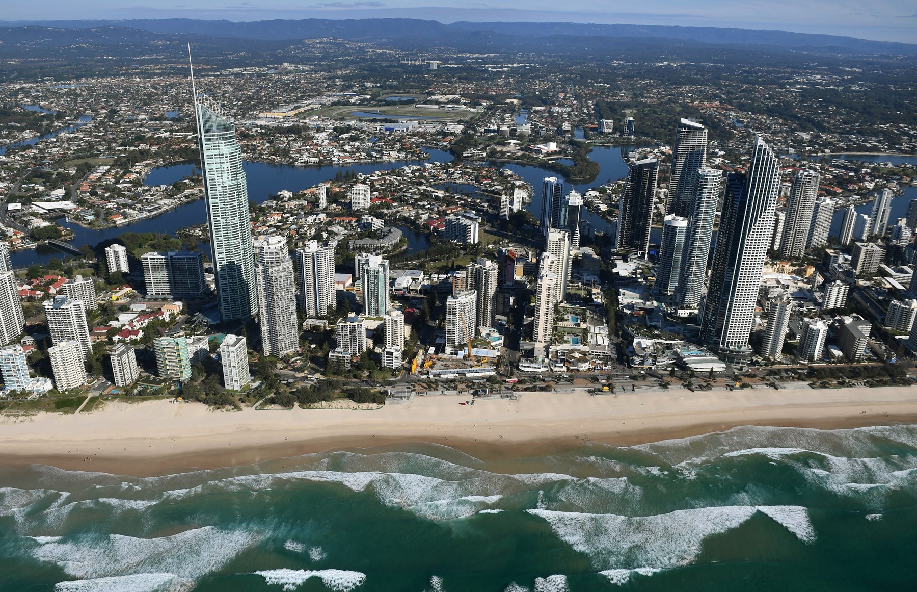 A general view of Surfers Paradise Beach on the Gold Coast, Wednesday, May 17, 2017. The Gold Coast will host the 2018 Commonwealth Games April 4th-15th next year.  (AAP Image/Dave Hunt) NO ARCHIVING