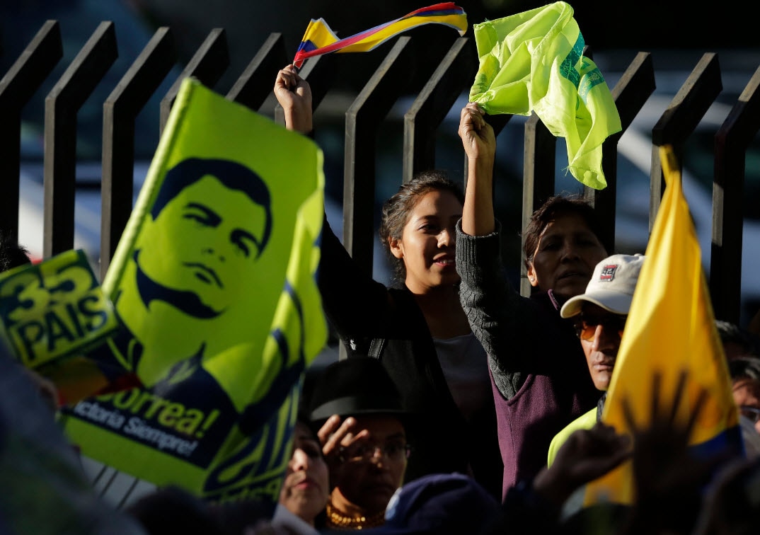 FILE: Supporters of Ecuador's Vice President Jorge Glas rally to support him outside the court during his sentencing in Quito, Ecuador.