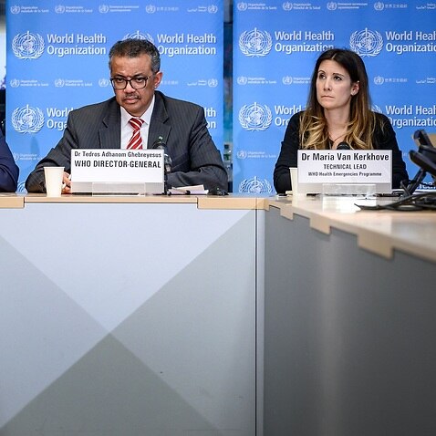 (FromL) WHO Health Emergencies Programme Director Michael Ryan, WHO Director-General Tedros Ghebreyesus and WHO Technical Lead Maria Van Kerkhove at a press briefing