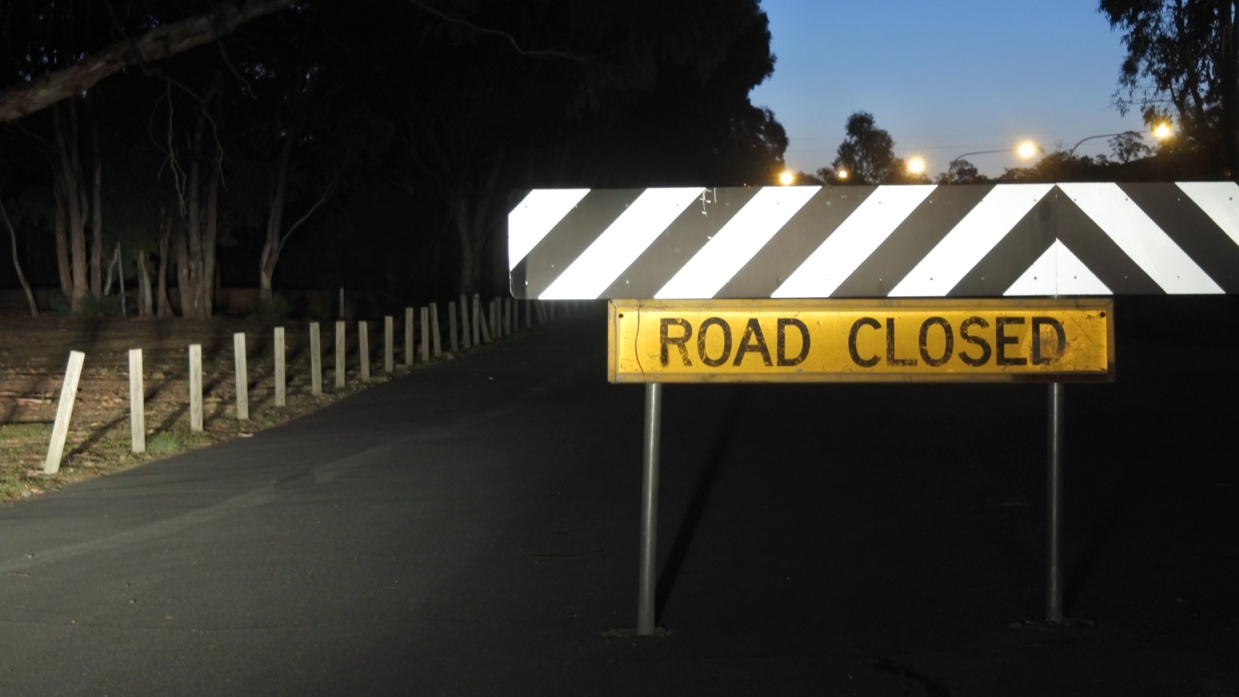 Road closed at night 