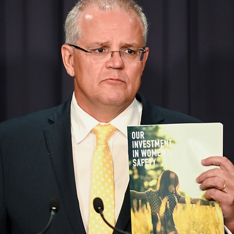 Prime Minister Scott Morrison speaks to the media about Coalition's anti-violence package 