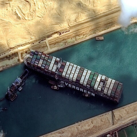Ever Given cargo ship stuck in Suez Canal from the satellite