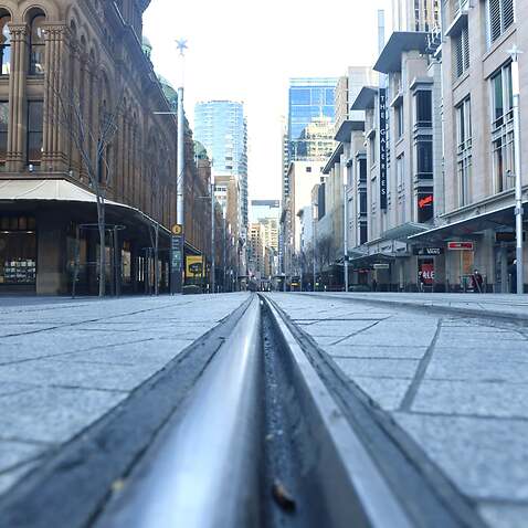 A near empty George Street is seen in the central business district in Sydney.