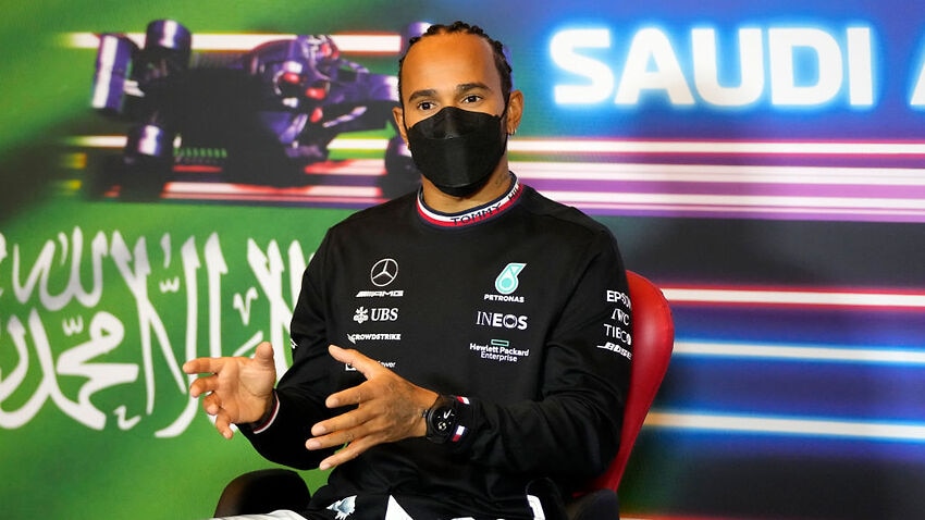 Lewis Hamilton of Great Britain and Mercedes GP talks in the Drivers Press Conference ahead of the F1 Grand Prix of Saudi Arabia, 2 December, 2021.