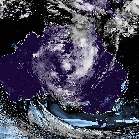 epa08180700 A handout photo made available by the National Oceanic and Atmospheric Administration (NOAA) of a satellite image showing a developing storm system in the center of the Australian continent, bringing rains and high winds, 30 January 2020 (issu